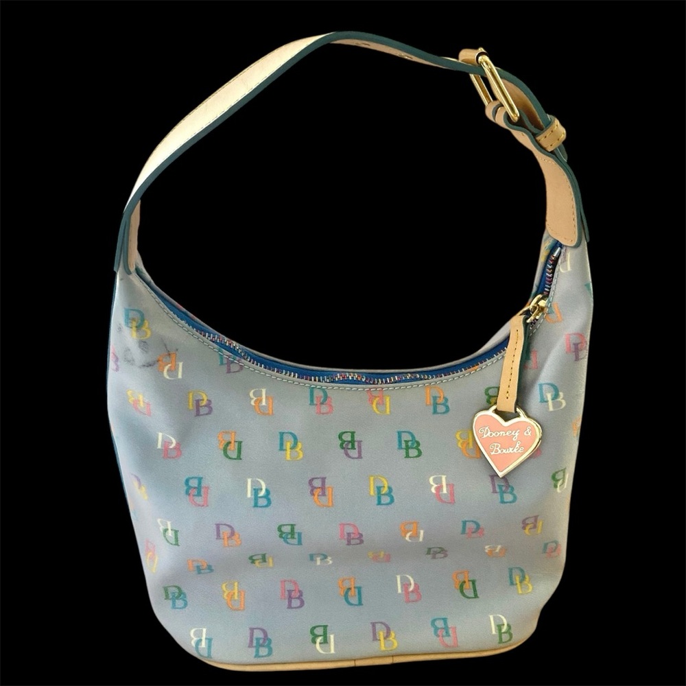 Vintage Y2K Dooney Bourke Pale Blue Rainbow Monogram Logo Mini Shoulder Bag